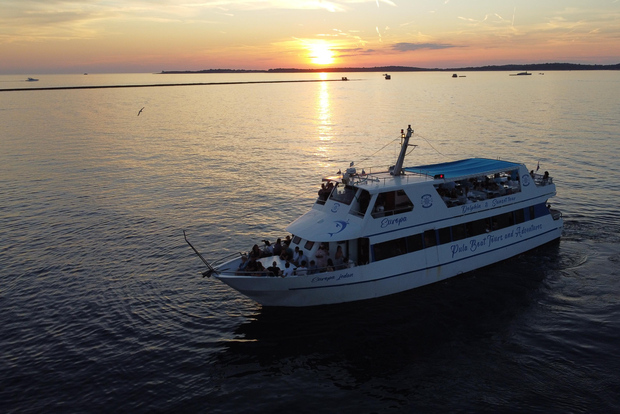 Pula: Solnedgångskryssning med delfinskådning, middag och drinkar