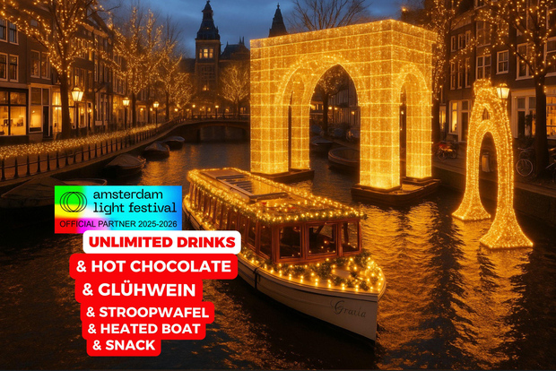 Ámsterdam: Festival de la Luz en barco + bebidas y aperitivos