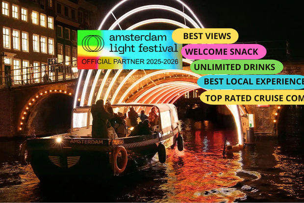 Ámsterdam: Festival de la Luz en barco y bebidas y aperitivos ilimitados