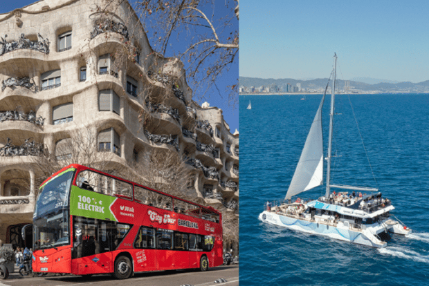 Barcellona: autobus Hop-on Hop-off con crociera in barca a vela